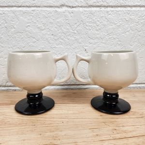 Hall Coffee Mug White And Bkack Footed Base USA MCM Retro 2274 Set Of 2